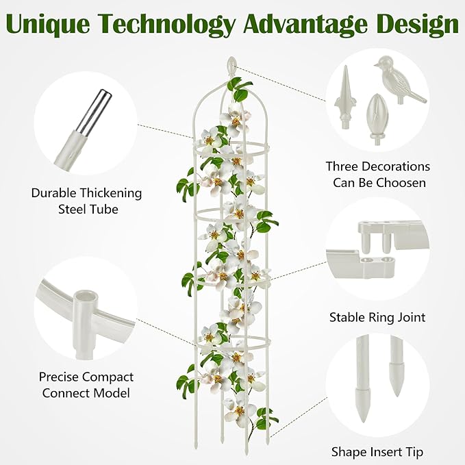 2 Pcs Garden Obelisk Trellis for Climbing Plants Outdoor 6 Ft Rose Bush Round Trellis for Pots Rustproof Metal Plant Flower Trellises for Clematis Vine Jasmine Support Outdoor Indoor