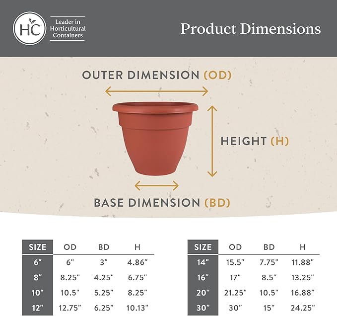 The HC Companies Caribbean Planter Pot - Outdoor & Indoor Plant Pot with Drainage Hole & Plug - Rolled Rim Plastic Pots for Plants & Flowers - Decorative Plant Pot (6" Clay, Pack of 4)