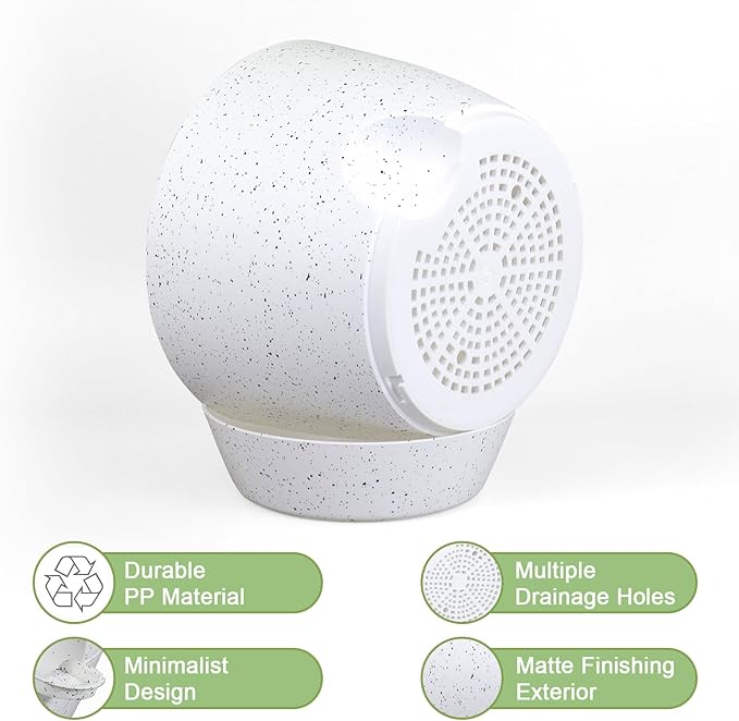 12/10/9 inch Large Self Watering Pots, Plant Pots with Mesh Drainage Holes for Indoor Outdoor Garden Plants, Flower Pots with Deep Reservoir, Set of 3 Plastic Planters, Specked White