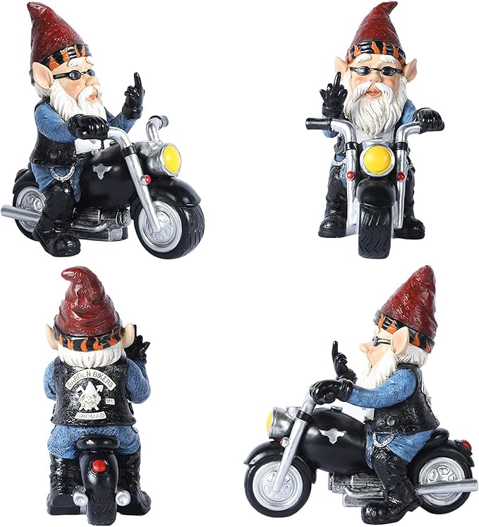Garden Gnome Riding Motorcycle Funny Outdoor Gnome Decoration Indoor Outdoor Lawn Figurines for Home Yard Décor, Medium