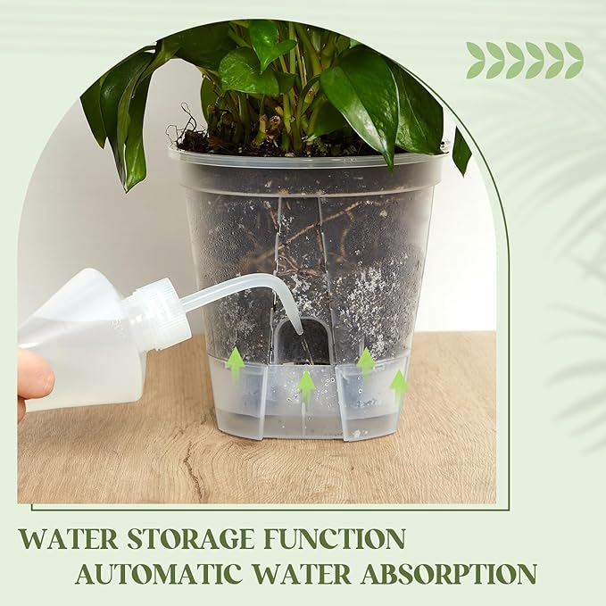 9 Pcs Clear Self Watering Pots 6 Inch Self Watering Planters with Deep Reservoir and High Drainage Holes for Indoor Outdoor Plants and Flowers