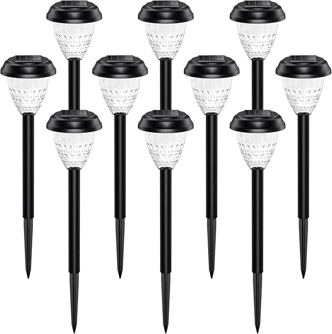 Super Bright Solar Lights, Waterproof 10 Pack, Dusk to Dawn Up to 12 Hrs Solar Powered Outdoor Pathway Garden Lights Auto On/Off, LED Landscape Lighting Decorative for Walkway Patio Yard