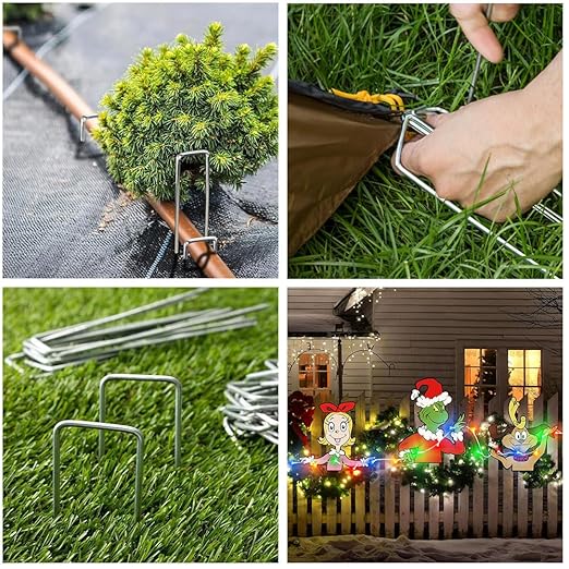 Heavy Duty Landscape Staples 6 Inch 11 Gauge, 20 Pack Garden Staples Galvanized Ground Stakes Anti-Rust Landscape Fabric Staples Garden Stakes for Irrigation Tubing, Fence, Weed Barrier, Ground Cover