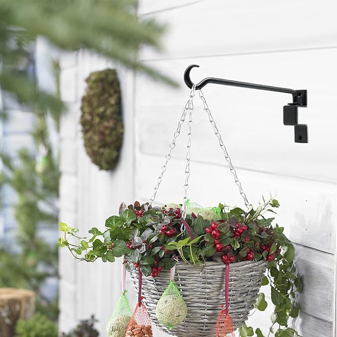 16 inch 2 Pack Swivel Plant Hangers Outdoor Heavy Duty - Black Iron Plant Hanging Hook Bracket for Flowers Baskets Pots Bird Feeder Lanterns Wind Chimes