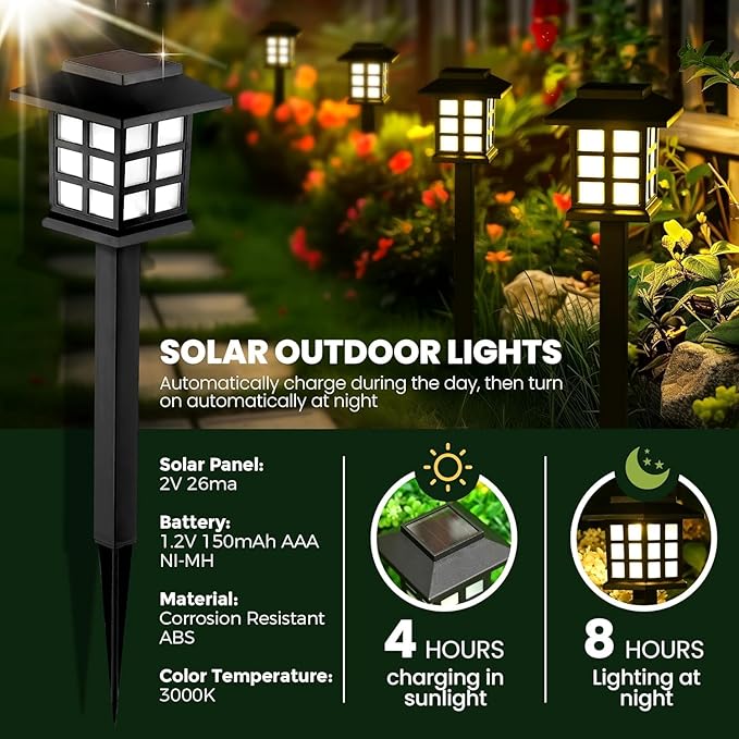 GIGALUMI Solar Outdoor Lights,10 Pack LED Solar Lights Outdoor Waterproof, Solar Walkway Lights Maintain 10 Hours of Lighting for Your Garden, Landscape, Path, Yard, Patio, Driveway