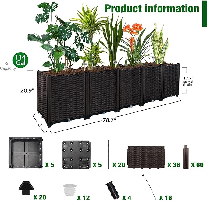 Large Planters for Outdoor Plants Raised Garden Bed Garden Boxes Outdoor Raised Planter Box Plant Pots Perfect for Garden Patio Balcony Deck to Planting Flowers Vegetables Tomato and Herbs