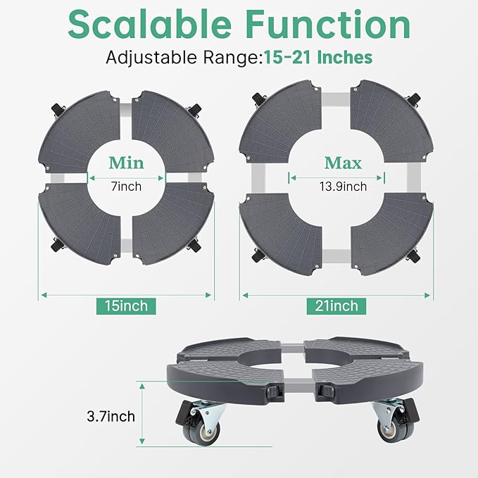 W B D WEIBIDA 2 Pack Plant Caddy with Wheels Heavy Duty Rolling Plant Stand Plant Roller Base for Large Planter Indoor Outdoor Round Dolly Cart with Casters