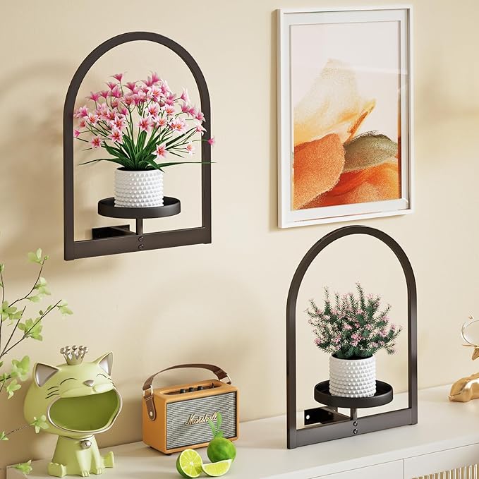 Wall Plant Holder, Wall Planters for Indoor Plants, Wall Mounted Plant Holder for Home Decor, Metal Plant Wall Shelf Plant Frames Wall Decor (3 Pack)