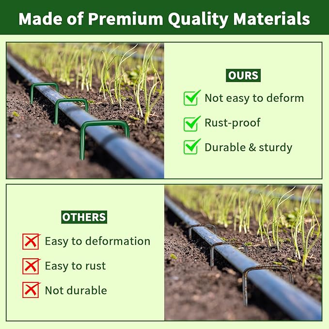 50PCS 6-Inch Galvanized Garden Landscape Staples Stakes, Heavy-Duty Sod Pins Anti-Rust 11 Gauge Garden Stakes, Plant Stakes for Weed Barrier Fabric Ground Cover Tubing Soaker Hose Drippers Irrigation