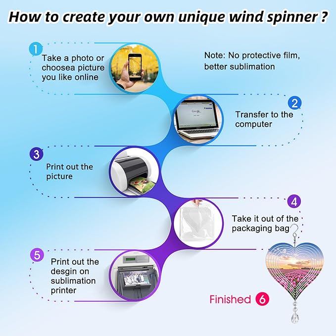 Sublimation Wind Spinner Blanks 8 Inch 4 Pack Wind Spinners Sublimation Blanks with Crystal Pendant Aluminum Metal Wind Spinners for Yard Garden Indoor Outdoor Window Porch Decoration(Heart