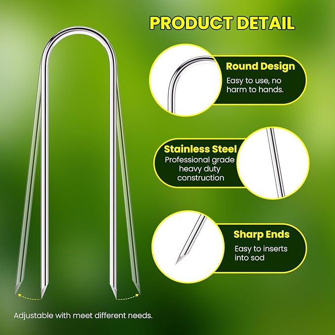 Garden Stakes, U-Shaped Tent Stakes, Galvanized Landscape Staples, Ground Stakes, for Landscaping Securing Weed Barrier Fabric, Irrigation Tubing, Holding Fence, Tarpaulin (50)