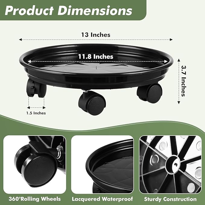 5 Packs Plant Caddy with Wheels 11.8" Plastic Rolling Plant Stands Heavy-duty Plant Dolly with Casters Indoor Outdoor Wheeled Plant Roller Base Large Planter Saucers Plant Mover