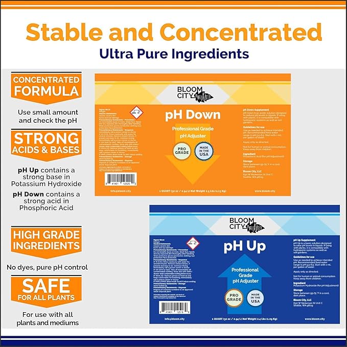 Bloom City Professional pH Up + Down Control Kit for Optimal Nutrient Uptake (Two 1/2 Pint Bottles) 16 Total oz