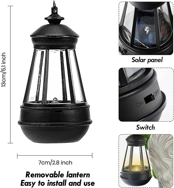 Lovinland Garden Gnome Statue Outdoor Decor Large Flocked Resin Gnome Figurine with Solar Light Holding Lantern Welcome Sign Garden Yard Decorations Dwarf Sculpture for Outside Patio Porch Lawn Decor