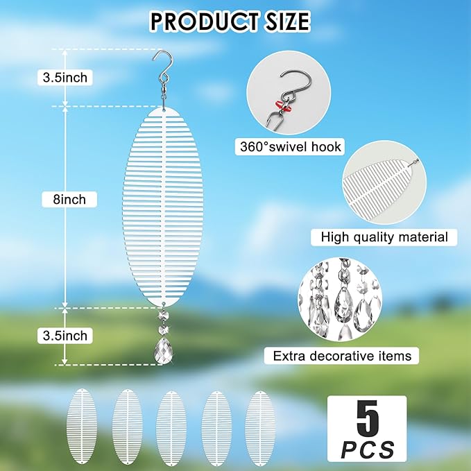 Sublimation Wind Spinner Blanks 8 Inch 5 Pack Wind Spinners Sublimation Blanks with Crystal Pendant Aluminum Metal Wind Spinners for Yard Garden Indoor Outdoor Window Porch Decoration(Fishbone