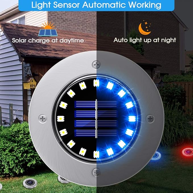 NFESOLAR Solar Outdoor Lights with 16 LEDs, Blue Color Bright Solar Ground Lights Outdoor, Waterproof Solar Pathway Lights for Pathway Garden Yard Lawn Walkway Driveway (8 Pack)