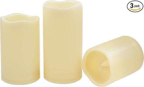 CANDLE CHOICE Waterproof Outdoor Battery Operated Flameless Candles with Timer Realistic Flickering Plastic Fake Electric LED Pillar Lights for Lantern Garden Wedding Christmas Decorations 3 Pack