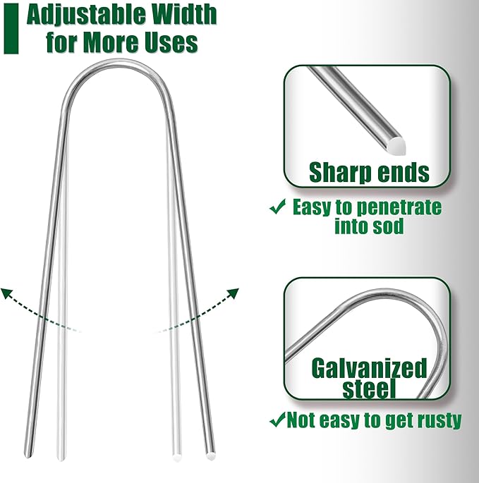 U Shaped Garden Stakes 6 Inch 160 Pack Drip Irrigation Stakes Galvanized Landscape Garden Staples Hose Stakes for Soaker Hose Drip Line Irrigation Tubing Tube, Lawn Ground and Weed Barriers