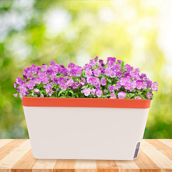 OurWarm Windowsill Herb Planter Box Indoor Set of 3, 10.5 Inch Self Watering Planter Pots with Visual Water Level Window, Modern Plastic Plant Pots for Herbs, Vegetables, Succulents Plants