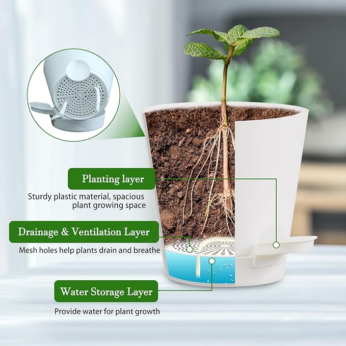 3 Sets of Wall Planters for Indoor Plants, Hanging Wall Planter with Black Metal Holder, Geometric Self Watering Wall Flower Pots, Wall Mounted Succulent Planter, 5" White Plant Pot