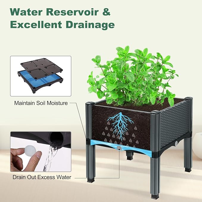 Emalie Raised Garden Beds Elevated Plastic Planter Box with Drainage Plugs Perfect for Vegetables Flowers Herbs Growing Outdoor, 73.0" Lx15.7 Wx40.9 H Grey