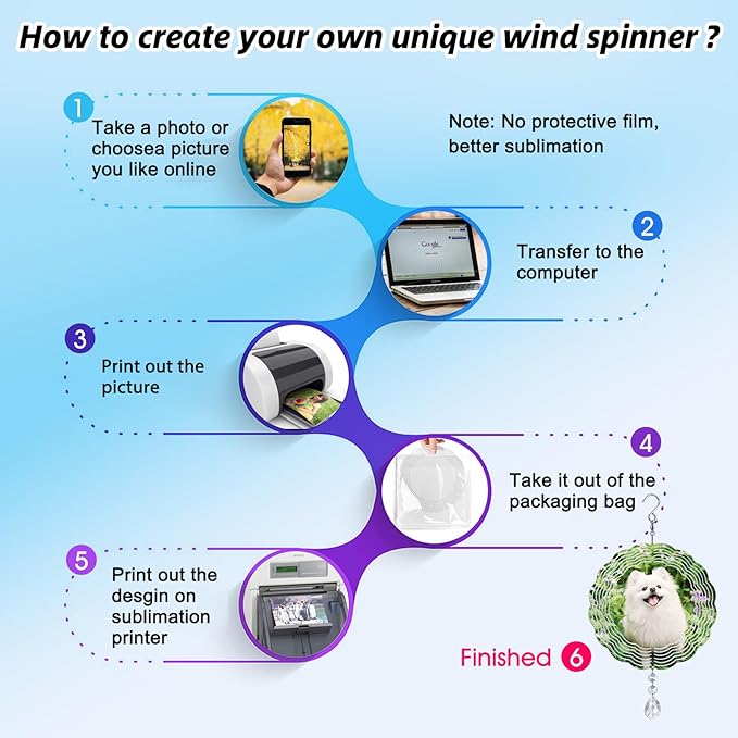 Sublimation Wind Spinner Blanks 8 Inch 4 Pack Wind Spinners Sublimation Blanks with Crystal Pendant Aluminum Metal Wind Spinners for Yard Garden Indoor Outdoor Window Porch Decoration(Round