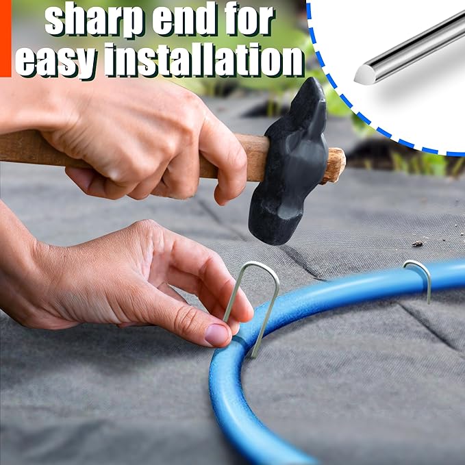 U Shaped Garden Stakes 6 Inch 40 Pack Drip Irrigation Stakes Galvanized Landscape Garden Staples Hose Stakes for Soaker Hose Drip Line Irrigation Tubing Tube, Lawn Ground and Weed Barriers
