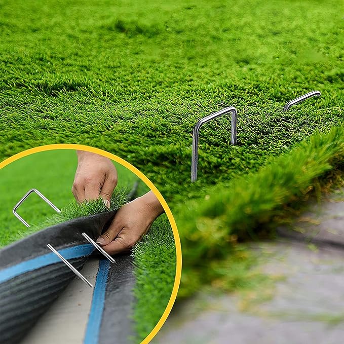 Landscape Staples 4 Inch 50Pcs 12 Gauge Garden Stakes, Heavy Duty Galvanized Garden Staple for Fences, Lawns, Weed Barriers, and Landscape Fabrics, Netting, Irrigation Hose, Floor Mats