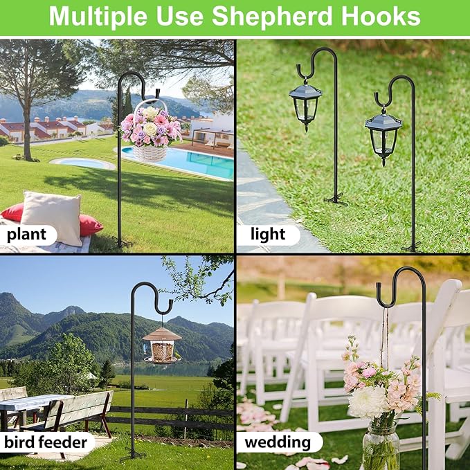 Shepherds Hooks, 62" Bird Feeder Pole for Outdoor, 4/5” Thick Hummingbird Feeders Stand Heavy Duty, Hanging Plant Hanger Stake with 5-Prong Base, Metal Shepard Stick