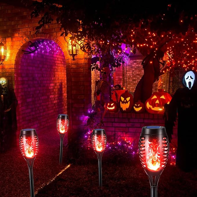 Toodour Solar Torch Flame Lights, 6 Pack Solar Lights Outdoor with Flickering Flame, Waterproof Solar Pathway Lights Landscape Decoration Lighting for Garden, Lawn, Yard, Outdoor Decor - Red