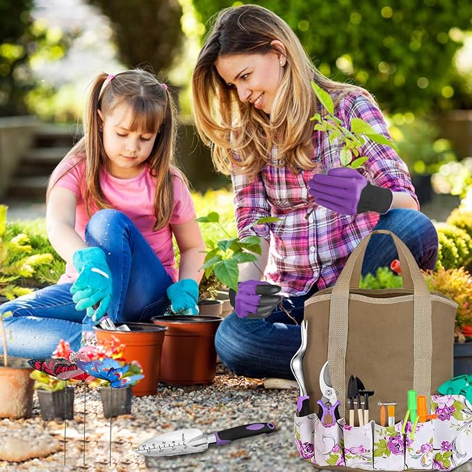 Garden Tools Set 83 Piece, Succulent Tools Set Included, Heavy Duty Aluminum Gardening Tools for Gardening, Non-Slip Ergonomic Handle, Durable Storage Tote Bag, Gifts for Men Women