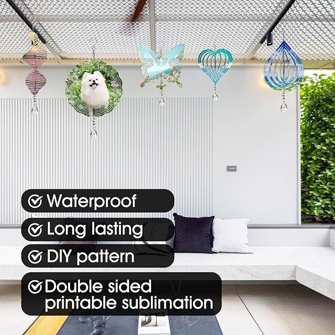 Sublimation Wind Spinner Blanks 8 Inch 4 Pack Wind Spinners Sublimation Blanks with Crystal Pendant Aluminum Metal Wind Spinners for Yard Garden Indoor Outdoor Window Porch Decoration(Butterfly