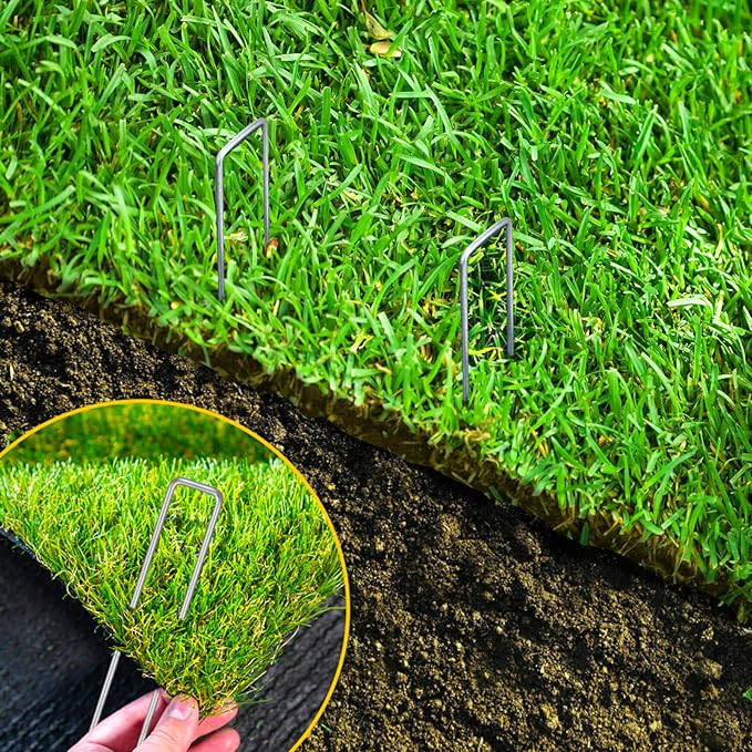 CEWOR 300 Pack Landscape Staples 6 Inches, 11 Gauge Galvanized Metal Garden Stakes Landscaping Landscape Fabric Staples Sod Pins for Lawn, Barrier Fabric, Garden Fence, Ground Cover