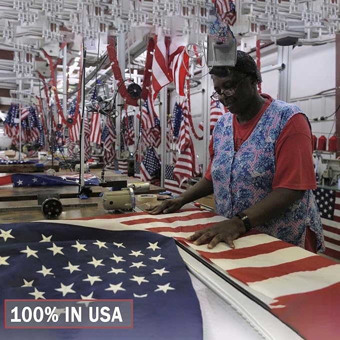 AZCOVER American Flag 12x18 FT Luxury Us Flag for Outside Made in USA Heavy Duty Nylon American Flags for Outdoor with Embroidered Stars Sewn Stipes and Brass Grommets All Weather Lasting United