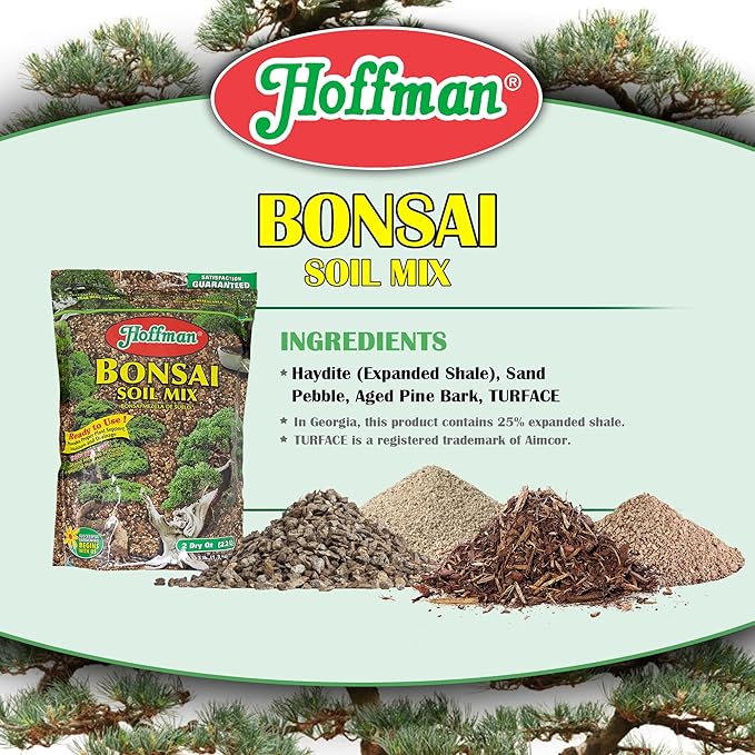 Hoffman Ready to Use Bonsai Soil Potting Mix to Provide Proper Support, Moisture, and Drainage, 2qt Bag, 2 Pack