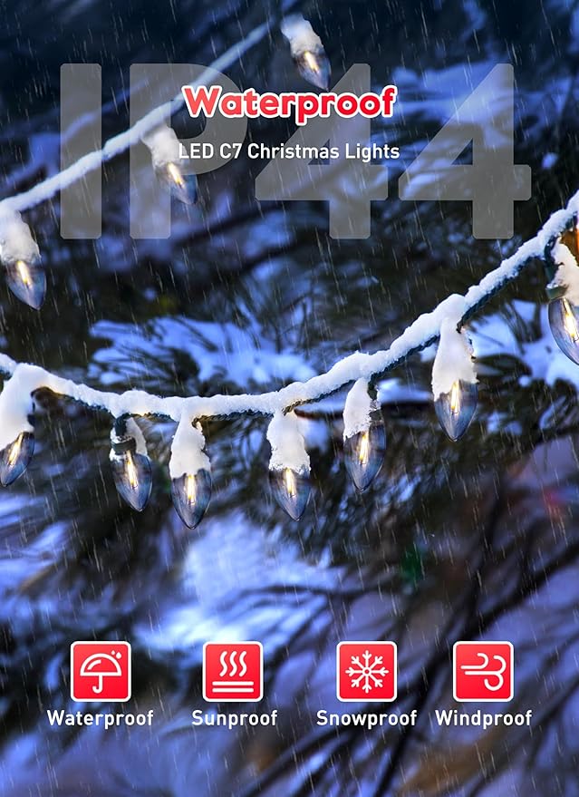 C7 LED Christmas Lights Outdoor, 25FT Vintage Christmas String Lights with 25+1 Plastic Bulbs, Commercial Connectable Holiday Lights for House Roofline Fence Garage Garden Backyard Pathway Decorations