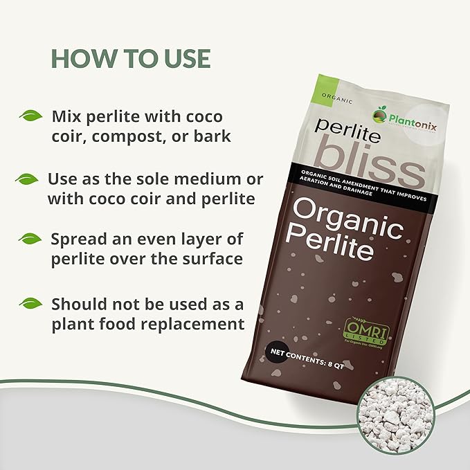 Coco Coir 250gm Bricks (10-Pack) + Perlite Bliss (8 Qts) - OMRI-Listed Coco Coir & Organic Perlite for Plants - Compressed Coco Coir Bricks with Low EC & pH Balance - Horticultural Perlite for Plants