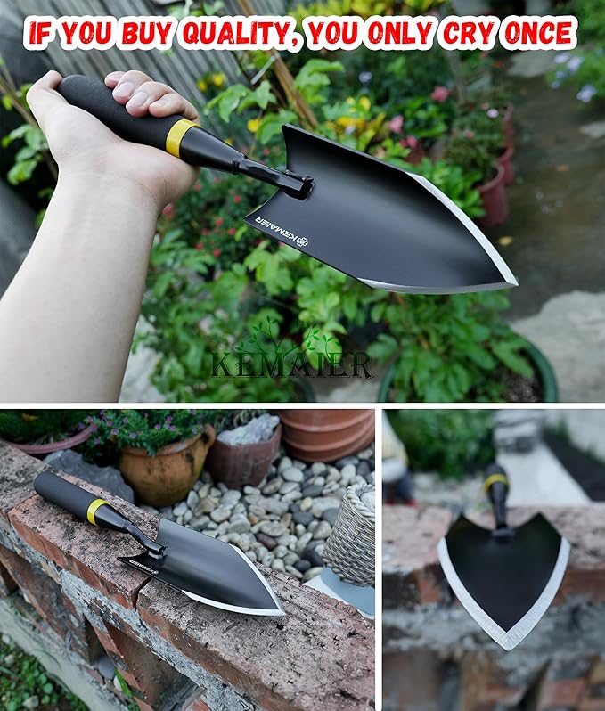 Heavy-Duty Gardening Hand Trowel with Sheath - Stainless Steel Garden Shovel Featuring a Rubberized Handle, Perfect for Diligent Farmers' Soil Planting, Digging, and Transplanting