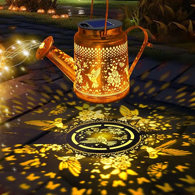 2 Pack Solar Lanterns Outdoor Waterproof,Hummingbird Watering Can Garden Decor,Hanging Solar Path Lights Yard Art,Outside Patio Decorations Gardening Birthday Gifts for Mom Grandma Women (Warm White)