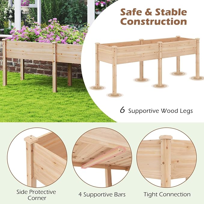 Giantex Raised Garden Bed, Elevated Wood Planter Box with Drain Hole, Gardening Planter Raised Bed for Planting Vegetables Flowers Succulents Herbs,73" Lx23 Wx30 H