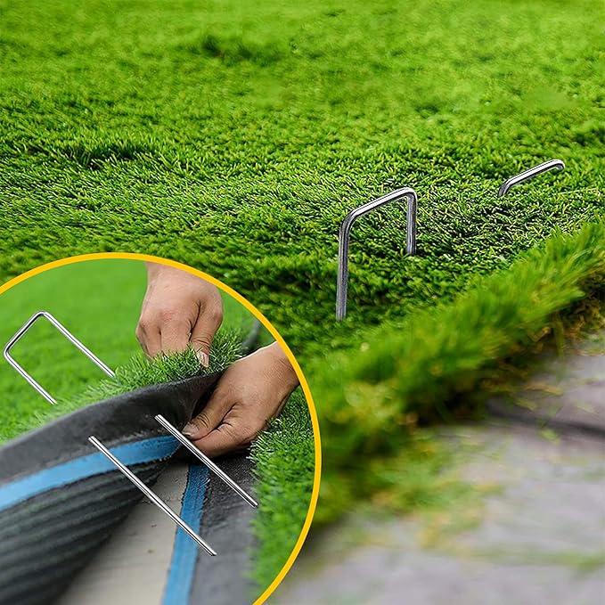 Landscape Staples Galvanized Garden Stakes,6 inch 300 Pack 12 Gauge Heavy Duty Garden Pins for Fences, Lawns, Weed Barriers and Landscape Fabrics, Irrigation Hose,Yard Lawn, Landscape Fabric.