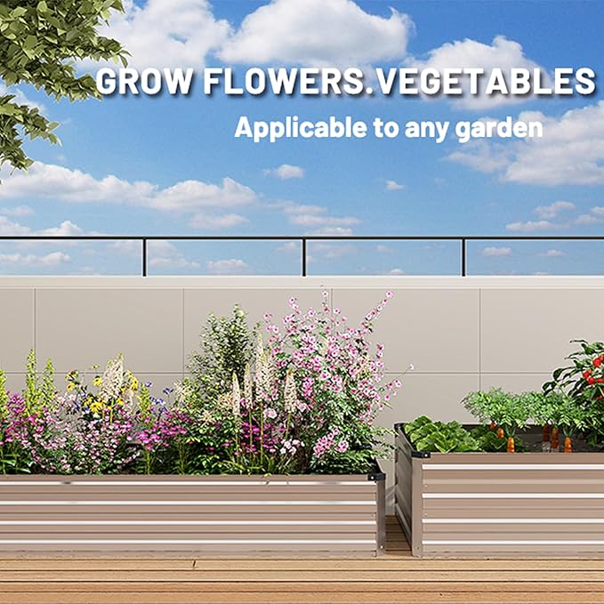 MGNO 2pcs 8x2x1FT Galvanized Raised Garden Bed-Outdoor Planter Box for Vegetables-Metal Garden Bed,Rectangle Planting Box for Herb,Flower