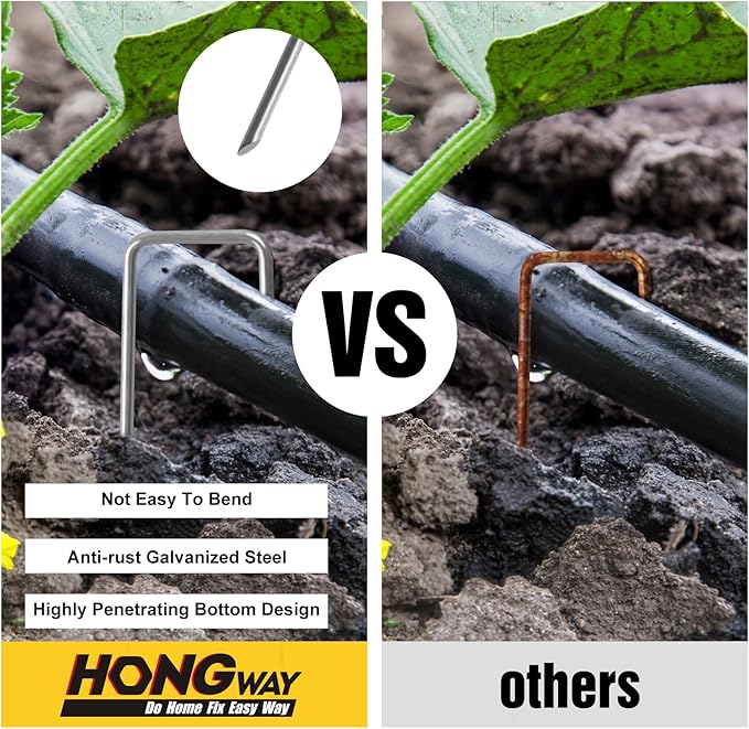 HongWay 500 Pack Landscape Staples Garden Staples Yard Stakes 6 Inch 11 Gauge Anti-Rust Heavy-Duty Fence Stakes Sod Pins for Weed Barrier Fabric Irrigation Tubing Hose Artificial Turf