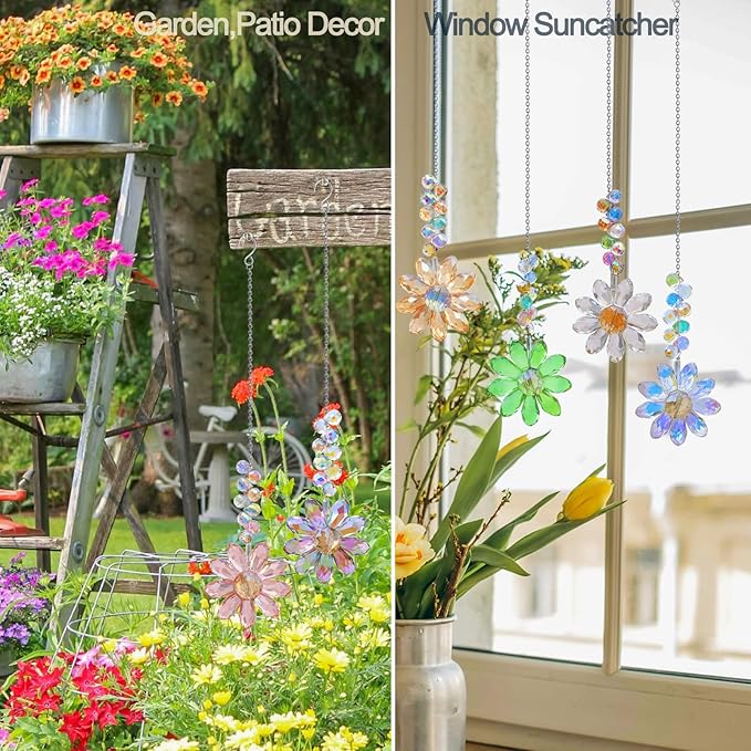 6pcs Crystal Sunflower Suncatchers Hanging Ornaments, Rainbow Maker Sun Catchers Indoor Window Outdoor Patio Garden Decor Gifts (Multicolor)