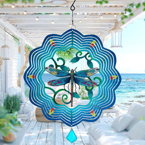 Dragonfly Metal Wind Spinners - 12 Inch Hanging Metal Wind Spinner for Outdoor & Indoor Decor, Dragonfly Kinetic Sculpture for Christmas Ornament Gifts, Yard Art and Garden Decorations