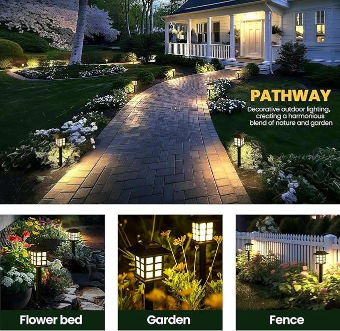 GIGALUMI Solar Outdoor Lights,6 Pack LED Solar Lights Outdoor Waterproof, Solar Walkway Lights Maintain 10 Hours of Lighting for Your Garden, Landscape, Path, Yard, Patio, Driveway