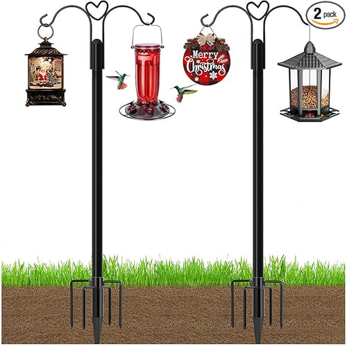 Ottsuls Bird Feeder Pole, 2 Pack 76 INCH Double Shepherds Hooks for Outdoor, with 5 Base Prongs Heavy Duty Tall Garden Planter Hooks for Hanging Flower Basket, Lantern, Hummingbird Feeder