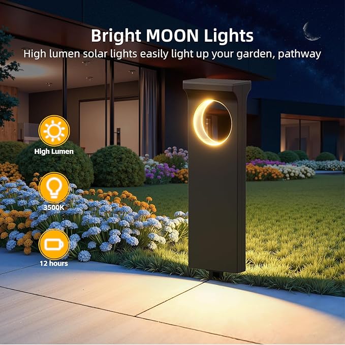 Solar Pathway Lights Outdoor, 4 Pack Upgraded Moon Shaped Landscape Lights - Brighter & Waterproof Solar Powered Decor for Yard, Garden, Path, Walkway, and Outdoor Decoration