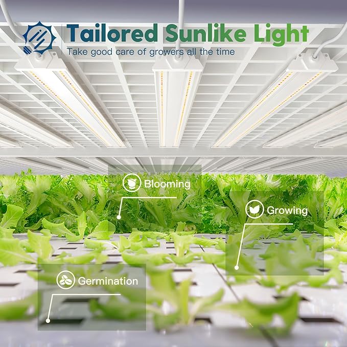 FREELICHT 6 Pack 4ft LED Grow Light, 60W (350W Equivalent), Sunlike Full Spectrum Integrated Plant Light for Hydroponic Indoor Plant Succulent Seedling Veg and Flower, Plug in with On/Off Switch