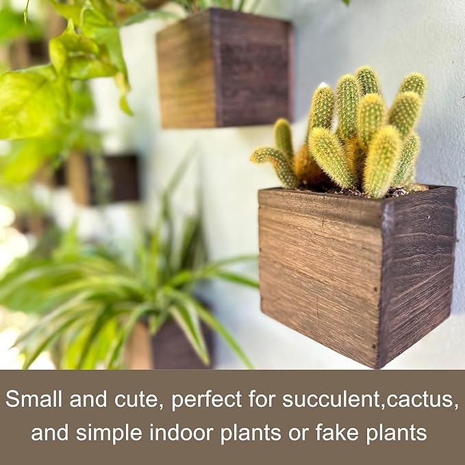 LaLaGreen Wood Planter Box for Plants (2 Pack, 4x4 Inch) Small Square Wall Planters for Indoor Plant, Window Hanging Flower Pot Wooden Boxes for Table Centerpiece Herb Balcony Home Garden Office Decor